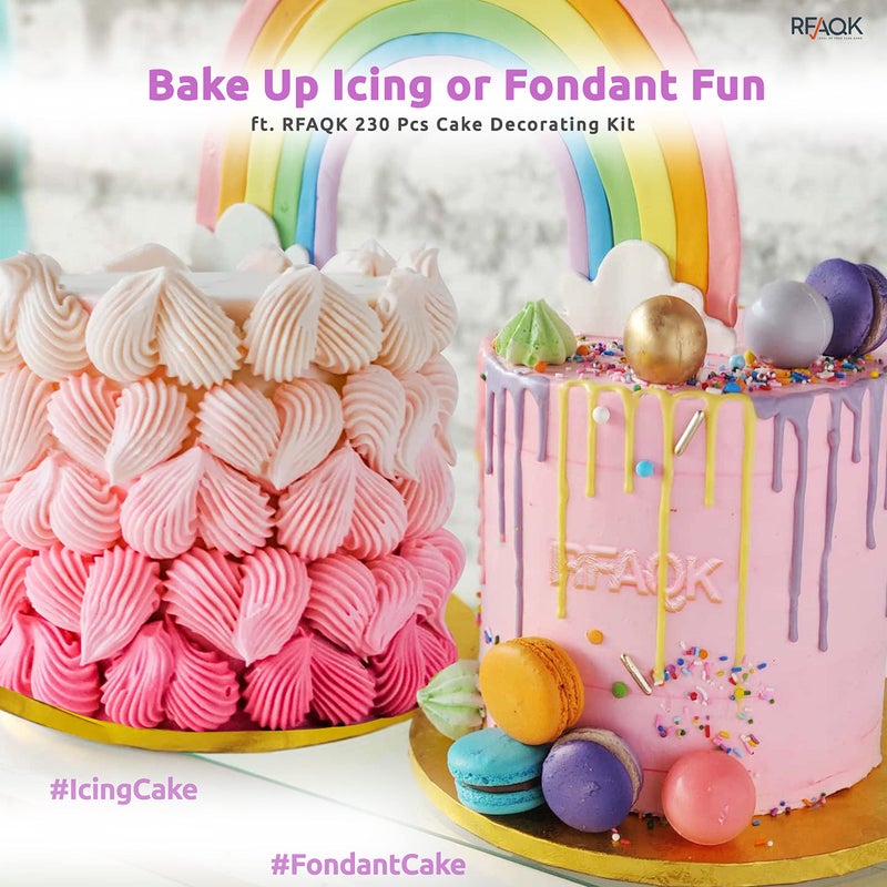 RFAQK 230PCs Cake Decorating Supplies Kit  Cake Decorating Set with Cake Turntable  Piping Bags and Tips  Modeling Tools  Cookie Plunger Cutters  Icing Smoother & Other Accessories for Cake Decoration - Image 3